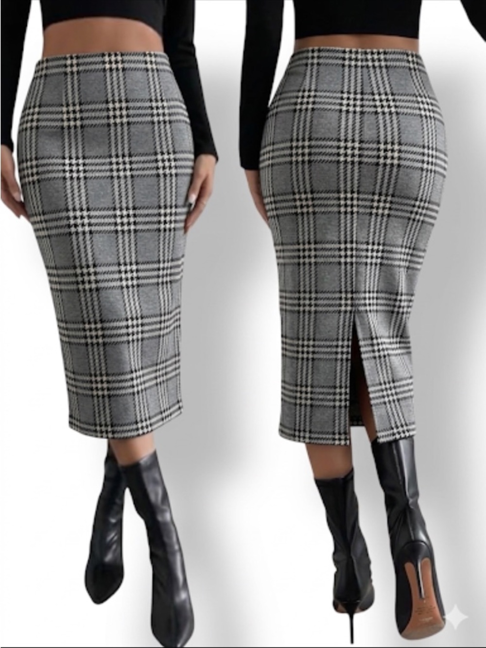 RINASCIMENTO NWT Made In Italy Glen Plaid Houndstooth Jersey Pencil Skirt M